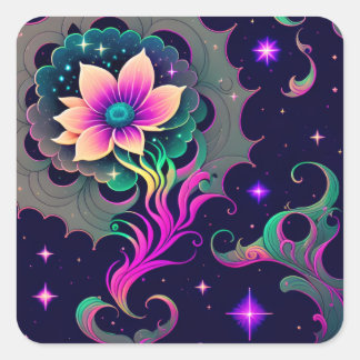 Starry Night Lotus Flower Sticker Fyrkantigt Klistermärke