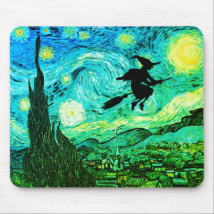 Starry Night Måne Flies Witch Silhouette Musmatta