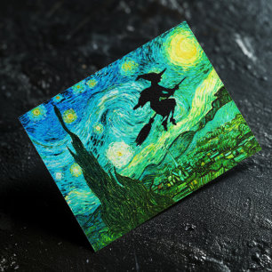 Starry Night Måne Flies Witch Silhouette Vykort