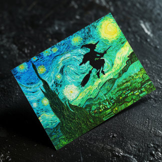 Starry Night Måne Flies Witch Silhouette Vykort
