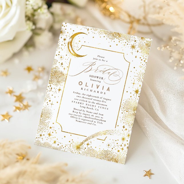 Starry Night Måne Mystical Celestial Möhippa Inbjudningar (Celestial Starry Night Bridal Shower Invitation)