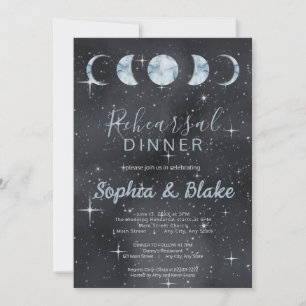 Starry Night Måne Phases Zodiac Rehearsal Dinner Inbjudningar
