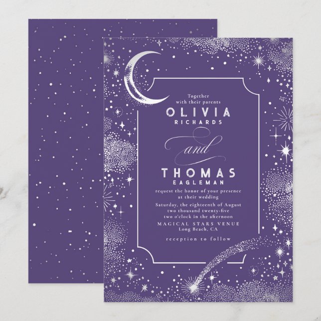 Starry Night Måne Tagning Star Celestial Bröllop Inbjudningar (Fram/baksida)