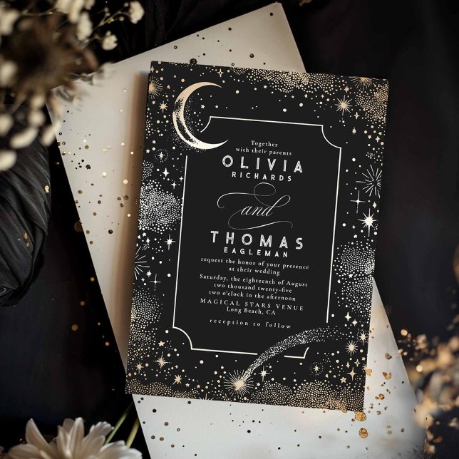 Starry Night Måne Tagning Star Celestial Bröllop Inbjudningar (Celestial Starry Night Wedding Invitation)