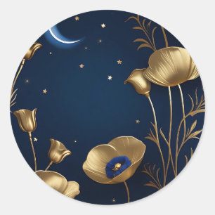 Starry Night med Guld Crescent Måne Runt Klistermärke