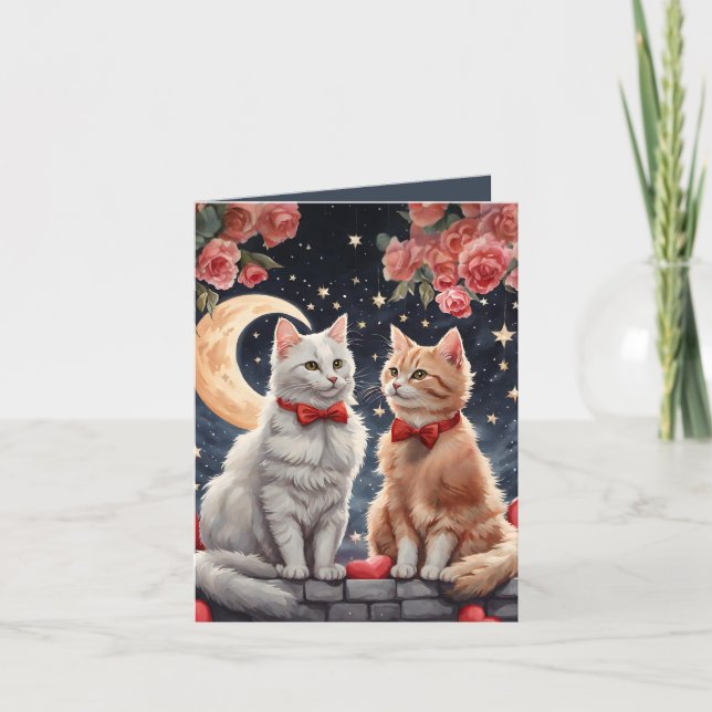 Starry Night Meow-velous Fluffy Cat Valentine Card Helgkort (Framsida)