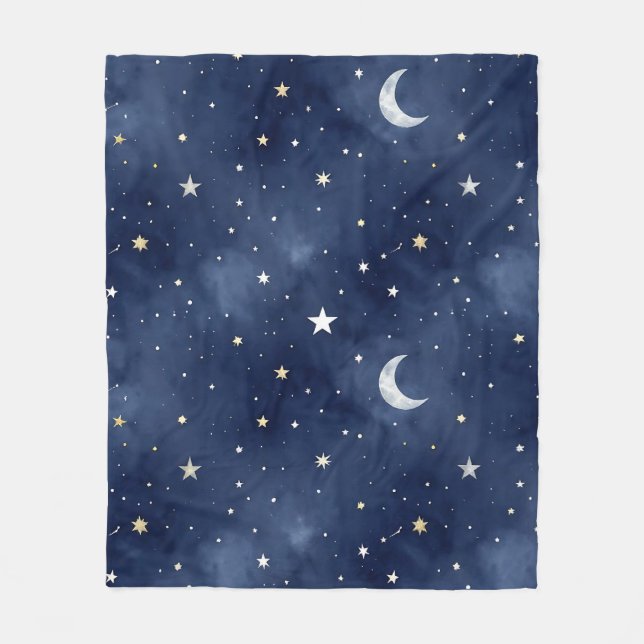 Starry Night Moon Constellations Pattern Fleecefilt (Framsidan)