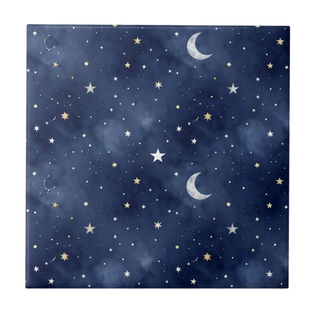 Starry Night Moon Constellations Pattern Kakelplatta (Framsidan)