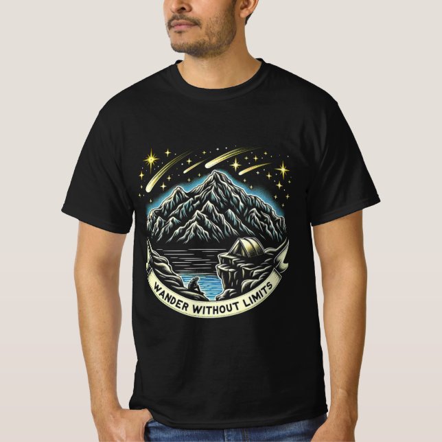 Starry Night Mountain & Camping T Shirt (Framsida)
