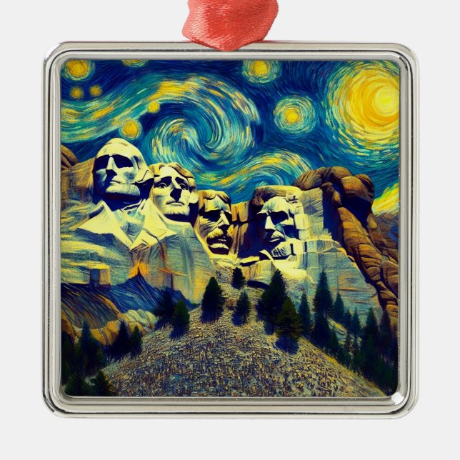 Starry Night Mt. Rushmore South Dakota Julgransprydnad Metall (Framsidan)