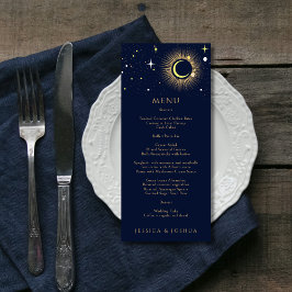 Starry Night Navy Blue Celestial Galaxy Bröllop Meny