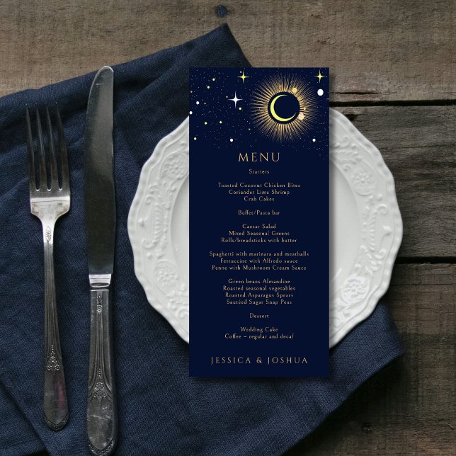 Starry Night Navy Blue Celestial Galaxy Bröllop Meny (Skapare uppladdad)