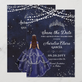 Starry Night Navy Blue Gown Silver Quinceañera Spara Datumet