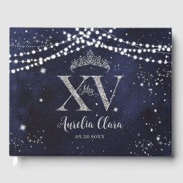 Starry Night Navy Blue Silver Quinceañera Birthday Gästböcker