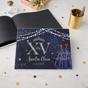 Starry Night Navy Blue Silver XV 15 Quinceanera Gästböcker