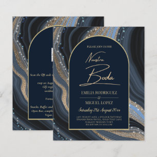 Starry Night Navy Guld Agate NUESTRA BODA Inbjudan
