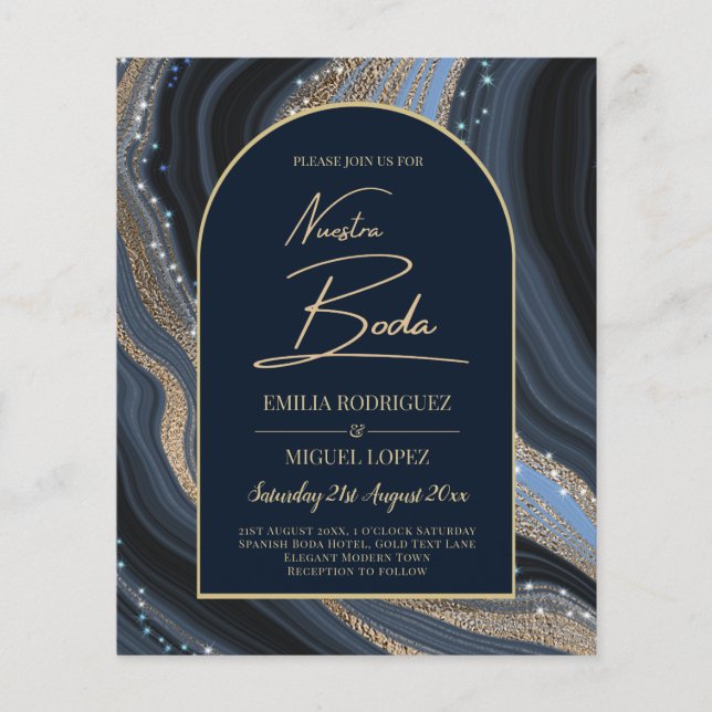 Starry Night Navy Guld Agate NUESTRA BODA Inbjudan Flygblad (Framsidan)