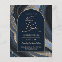 Starry Night Navy Guld Agate NUESTRA BODA Inbjudan Flygblad