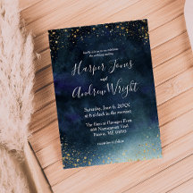 Starry Night Navy Guld Watercolor Bröllop