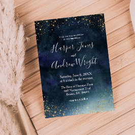 Starry Night Navy Guld Watercolor Bröllop Inbjudningar