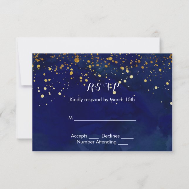 Starry Night Navy och Faux Guld Glitter OSA Kort (Framsida)