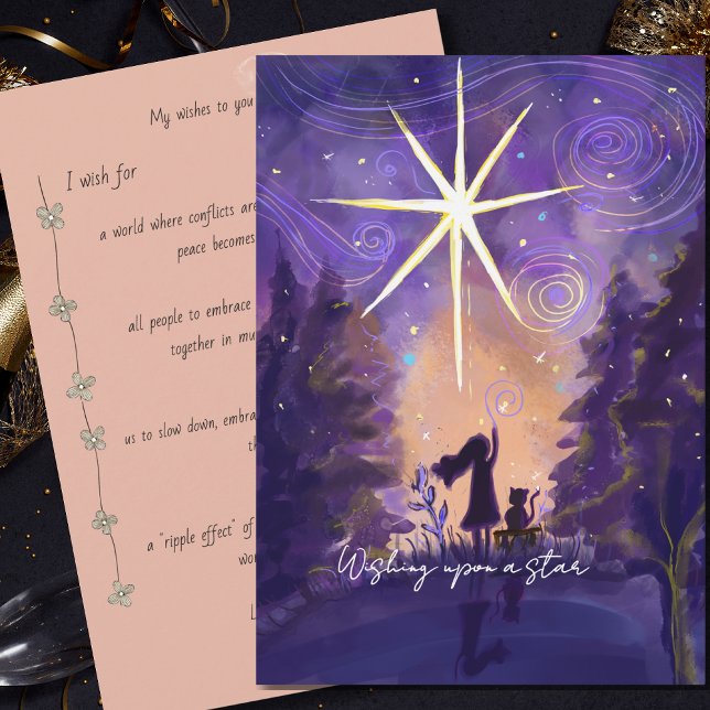Starry Night New Year Wishes – Wishing Upon a Star Julkort (Starry Night New Year Wishes – Wishing Upon a Star Holiday Card)