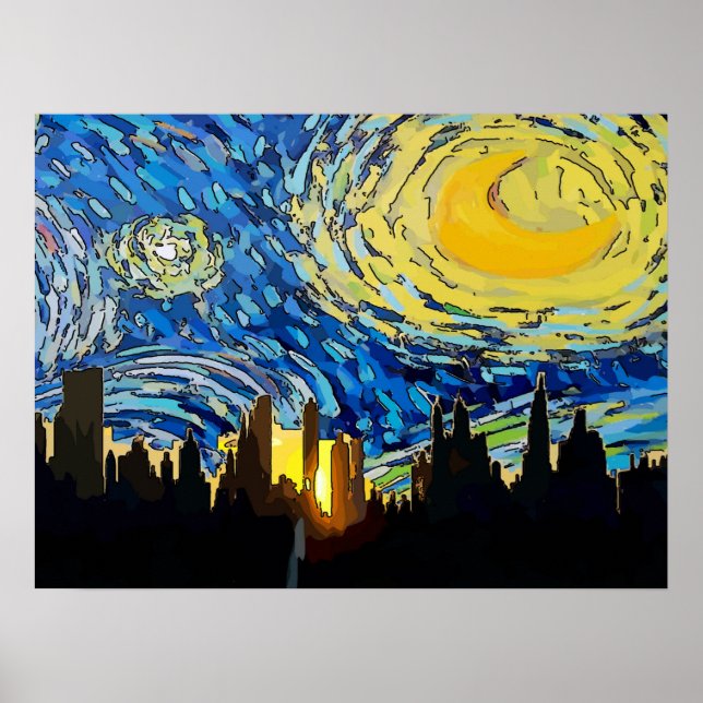 Starry Night New York Abstrakt Himlar Poster (Framsidan)