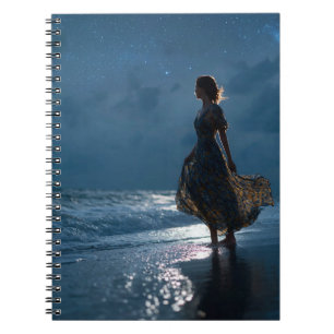 Starry Night Ocean Starlight Silhouette Art Notebo Anteckningsbok