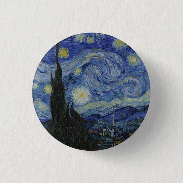 Starry Night, oljemålning, Vincent Van Gogh Knapp (Framsida)