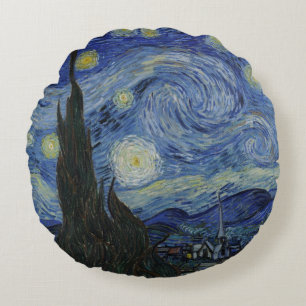 Starry Night, oljemålning, Vincent Van Gogh Rund Kudde