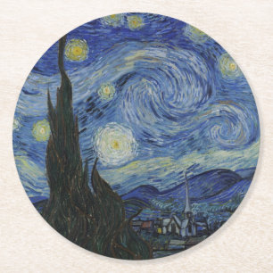 Starry Night, oljemålning, Vincent Van Gogh Underlägg Papper Rund