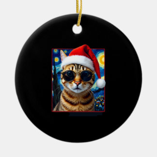 Starry Night Orange Tabby Cat Christmas Julgransprydnad Keramik