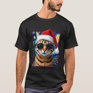 Starry Night Orange Tabby Cat Christmas T Shirt