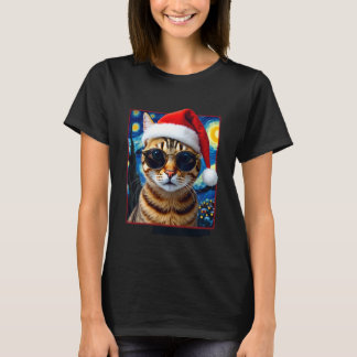 Starry Night Orange Tabby Cat Christmas T Shirt