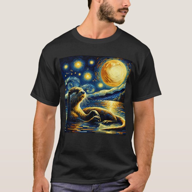 Starry Night Otter Van Gogh Älskare T Shirt (Framsida)