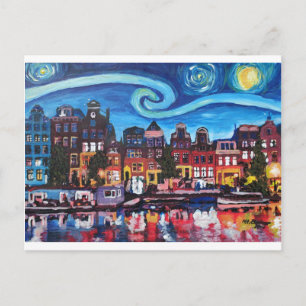 Starry Night over Amsterdam Canal Vykort