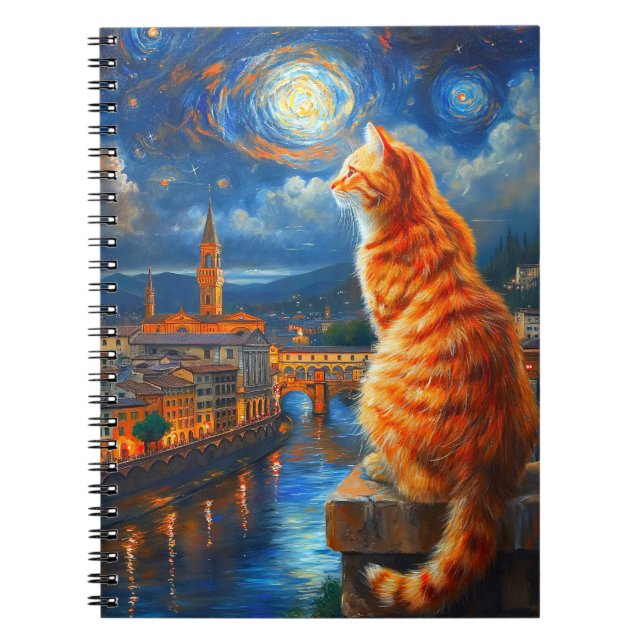 Starry Night Over Florence | Ginger Cat Art Anteckningsbok (Framsidan)
