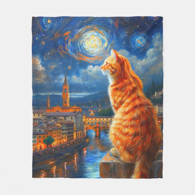 Starry Night Over Florence | Ginger Cat Art Fleecefilt (Framsidan)