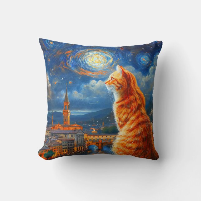 Starry Night Over Florence | Ginger Cat Art Kudde (Framsida)