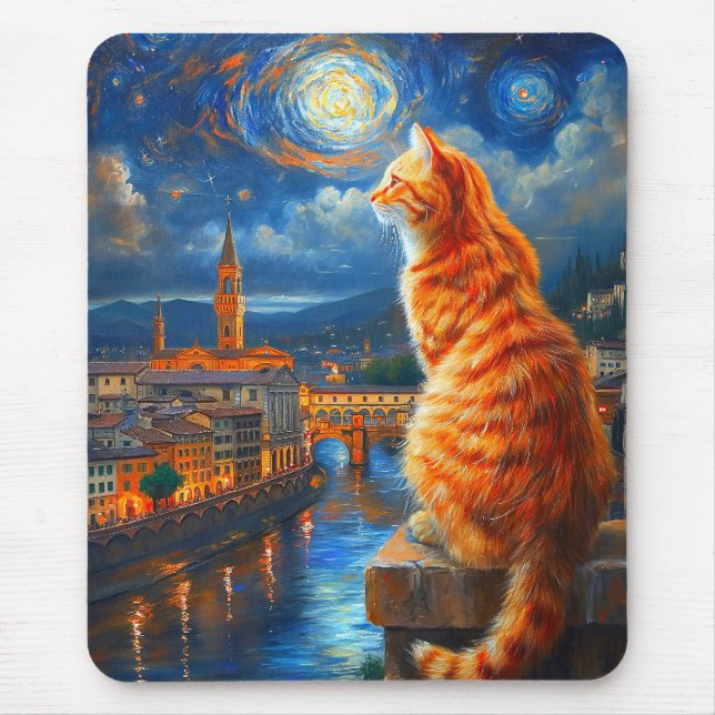 Starry Night Over Florence | Ginger Cat Art Musmatta (Framsidan)