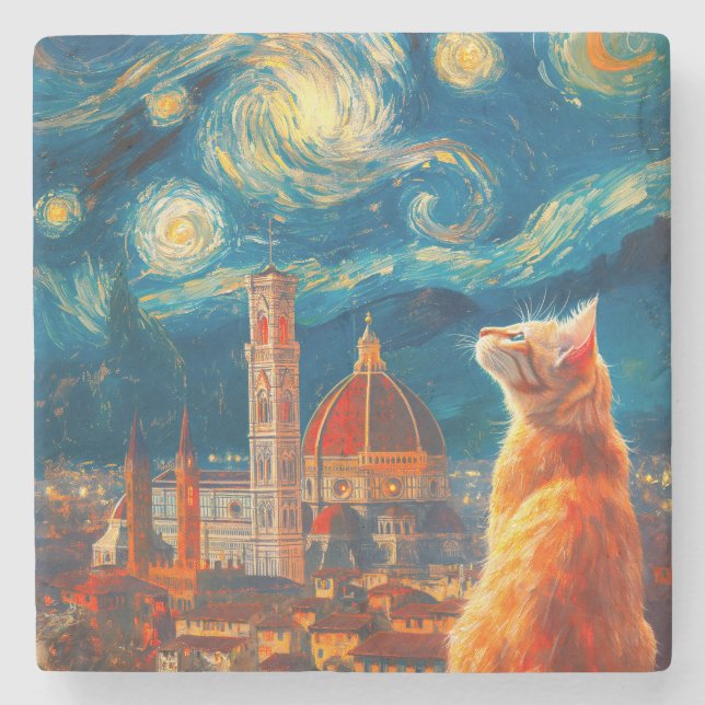 Starry Night Over Florence | Ginger Cat Art Stenunderlägg (Framsidan)