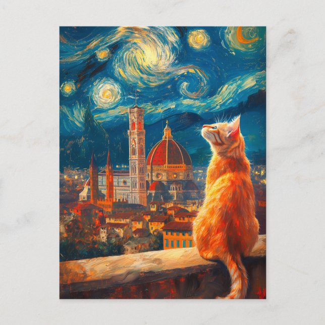 Starry Night Over Florence | Ginger Cat Art Vykort (Framsida)