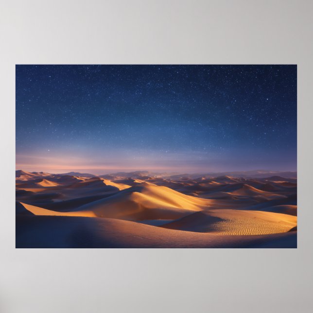 Starry Night Over Golden Desert Dunes Landscape Poster (Framsidan)