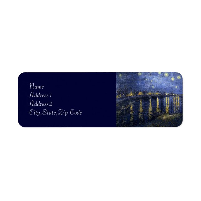 Starry Night over Rhone av Van Gogh Returadress Etikett (Framsidan)