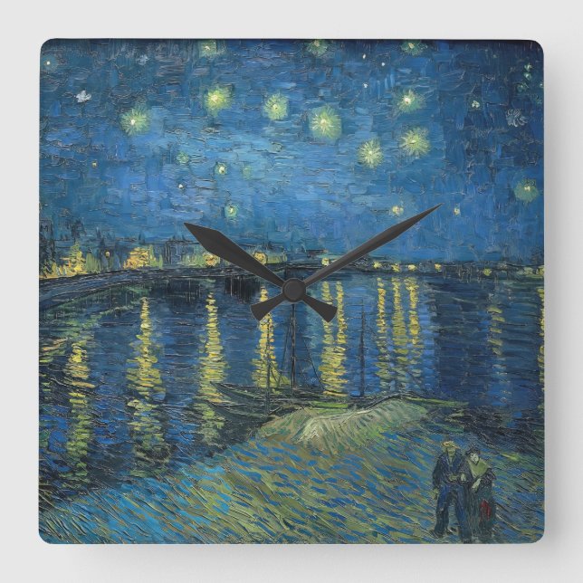 Starry Night Over the Rhone (1888) Vincent van Gog Fyrkantig Klocka (Framsida)