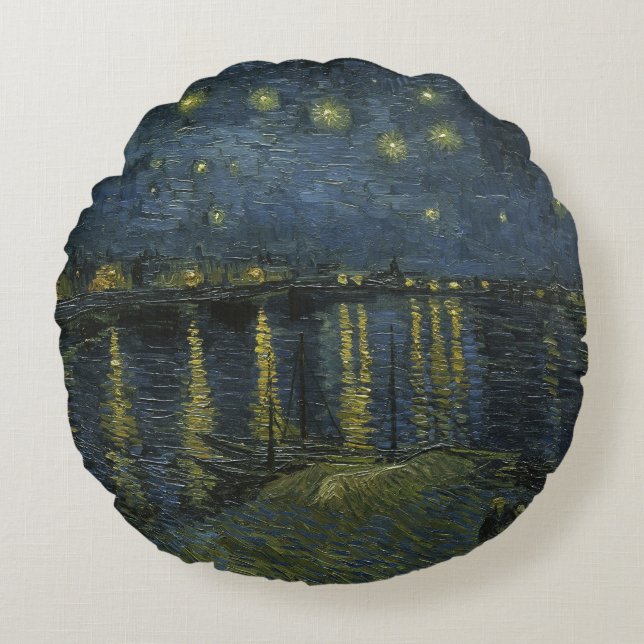 Starry Night Over the Rhône, oljemålning Van Gogh Rund Kudde (Framsidan)