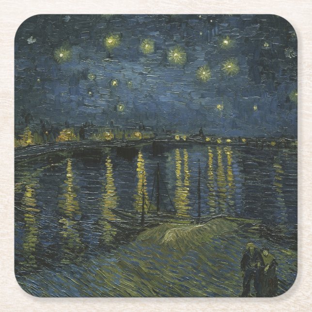 Starry Night Over the Rhône, oljemålning Van Gogh Underlägg Papper Kvadrat (Framsidan)