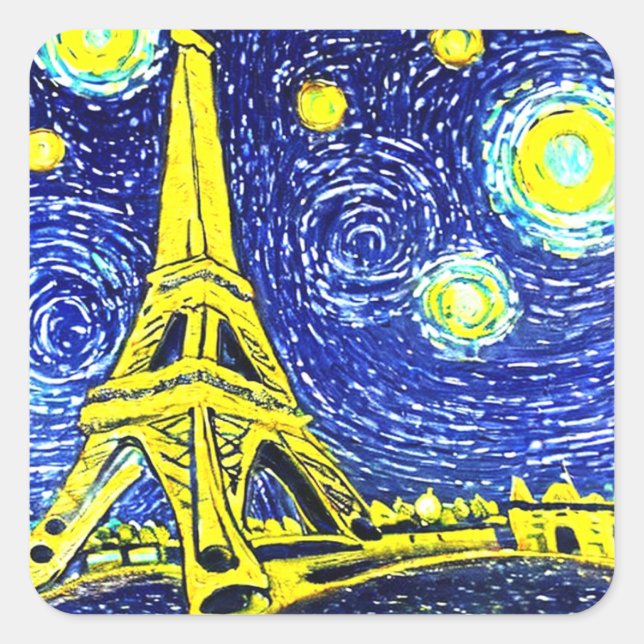 Starry Night Paris Frankrike Fyrkantigt Klistermärke (Framsida)