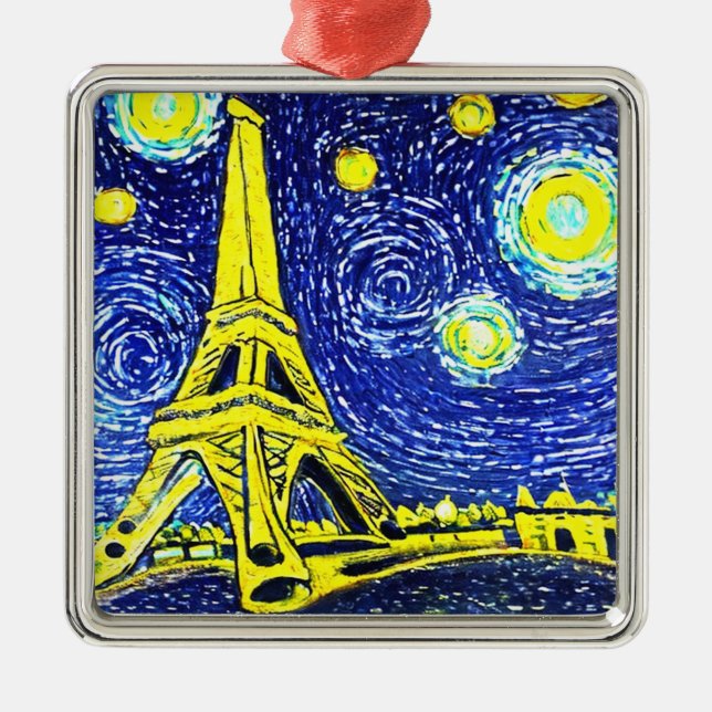Starry Night Paris Frankrike Julgransprydnad Metall (Framsidan)