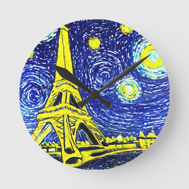 Starry Night Paris Frankrike Rund Klocka (Framsida)